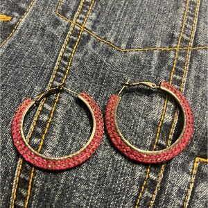 Bling Pink Metal Hoop Earrings for pierced ears.